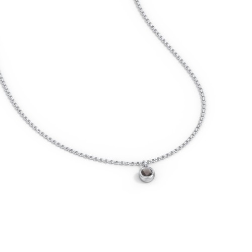 Kids Birthstone Charm Necklace with 1 Stone – Sterling Silver with Smokey Quartz