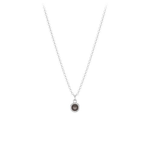 Kids Birthstone Charm Necklace with 1 Stone – Sterling Silver with Smokey Quartz