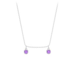 Kids Birthstone Charm Necklace with 2 Stones in 925 Sterling Silver with Amethyst