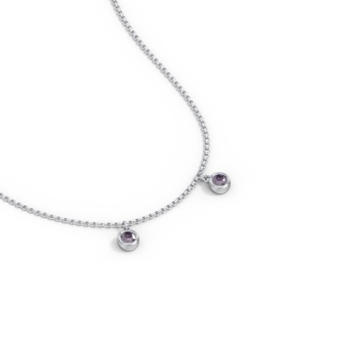 Kids Birthstone Charm Necklace with 2 Stones – Sterling Silver with Alexandrite
