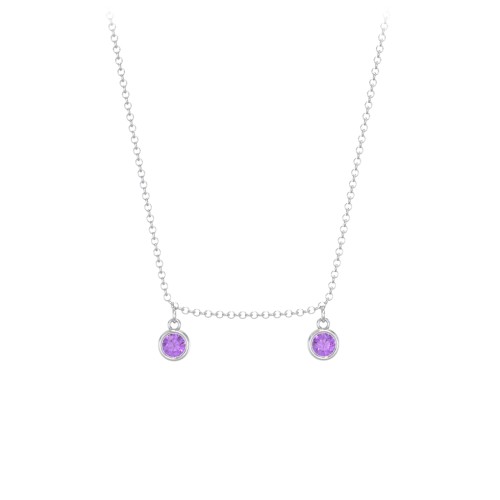 Kids Birthstone Charm Necklace with 2 Stones – Sterling Silver with Amethyst