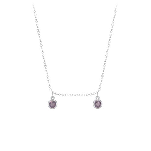 Kids Birthstone Charm Necklace with 2 Stones – Sterling Silver with Alexandrite