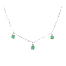 Kids Birthstone Charm Necklace with 3 Stones in 925 Sterling Silver with Emerald