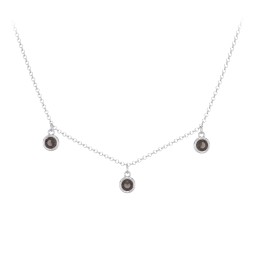 Kids Birthstone Charm Necklace with 3 Stones in 925 Sterling Silver with Smokey Quartz