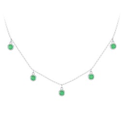 Kids Birthstone Charm Necklace with 5 Stones in 925 Sterling Silver with Emerald