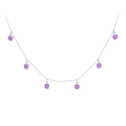 Kids Birthstone Charm Necklace with 6 Stones in 925 Sterling Silver with Amethyst