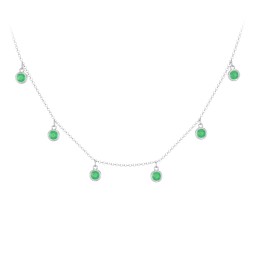 Kids Birthstone Charm Necklace with 6 Stones in 925 Sterling Silver with Emerald