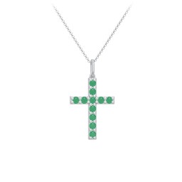Kids Medium Gemstone Cross Pendant in 925 Sterling Silver with Emerald