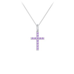 Kids Small Gemstone Cross Pendant in 925 Sterling Silver with Amethyst