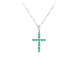 Kids Small Gemstone Cross Pendant in 925 Sterling Silver with Emerald