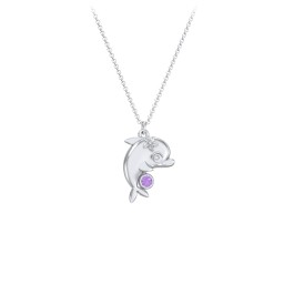 Kids Dolphin Birthstone Critter Necklace in 925 Sterling Silver with Amethyst