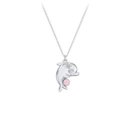Kids Dolphin Birthstone Critter Necklace in 925 Sterling Silver with Pink Tourmaline