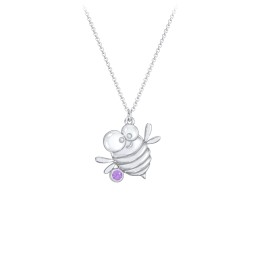 Kids Bumble Bee Birthstone Critter Necklace in 925 Sterling Silver with Amethyst