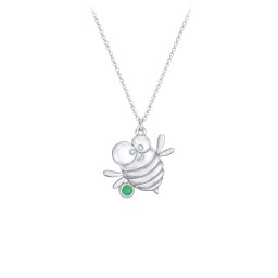 Kids Bumble Bee Birthstone Critter Necklace in 925 Sterling Silver with Emerald