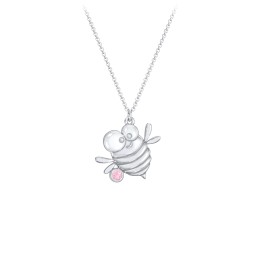 Kids Bumble Bee Birthstone Critter Necklace in 925 Sterling Silver with Pink Tourmaline