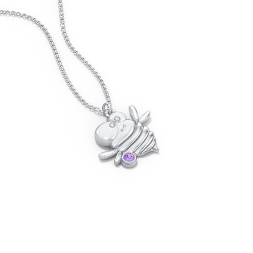 Kids Bumble Bee Birthstone Critter Necklace – Sterling Silver with Amethyst
