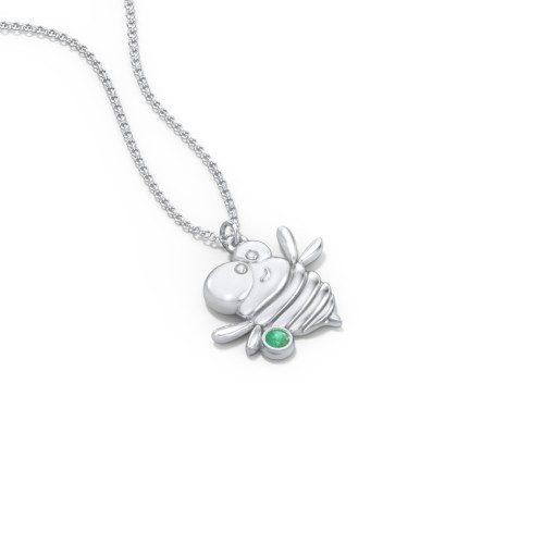 Kids Bumble Bee Birthstone Critter Necklace – Sterling Silver with Emerald
