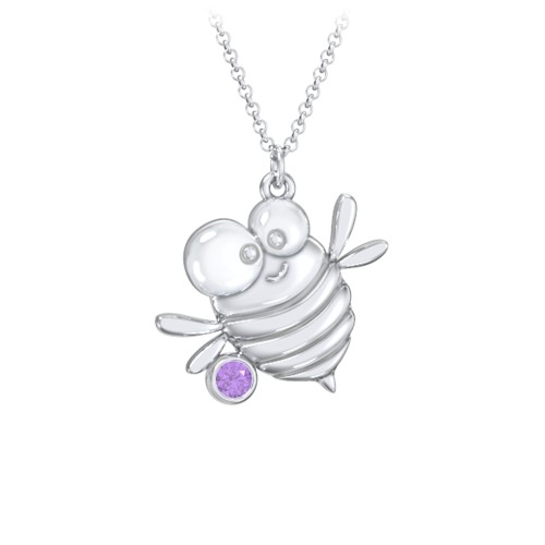 Kids Bumble Bee Birthstone Critter Necklace – Sterling Silver with Amethyst
