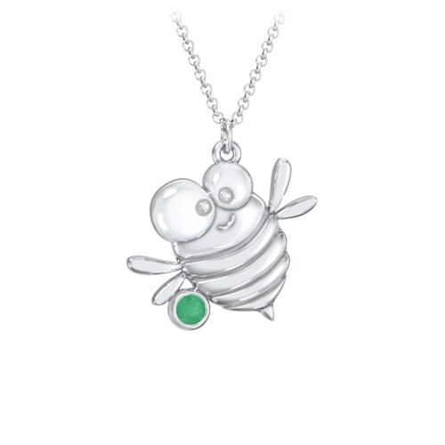 Kids Bumble Bee Birthstone Critter Necklace – Sterling Silver with Emerald
