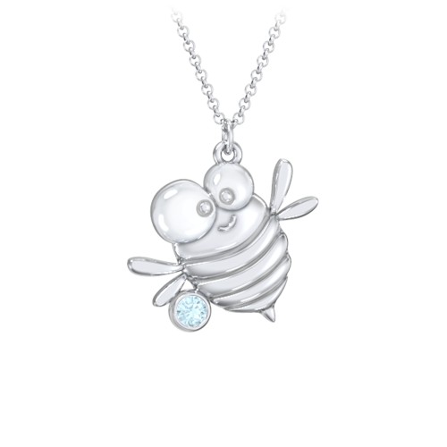 Kids Bumble Bee Birthstone Critter Necklace – Sterling Silver with Blue Topaz