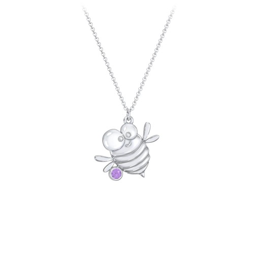 Kids Bumble Bee Birthstone Critter Necklace – Sterling Silver with Amethyst