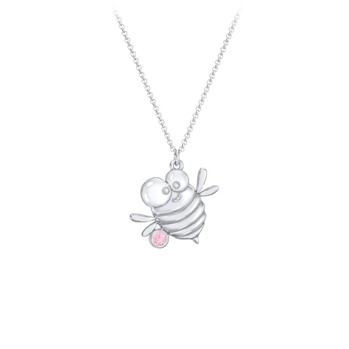 Kids Bumble Bee Birthstone Critter Necklace – Sterling Silver with Pink Tourmaline