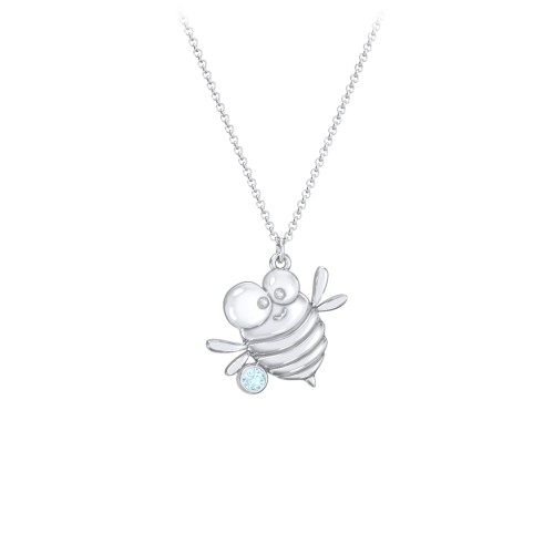 Kids Bumble Bee Birthstone Critter Necklace – Sterling Silver with Blue Topaz