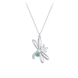 Kids Dragonfly Birthstone Critter Necklace in 925 Sterling Silver with Emerald