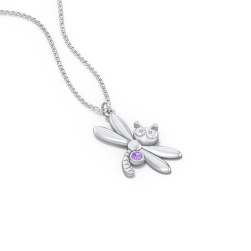 Kids Dragonfly Birthstone Critter Necklace – Sterling Silver with Amethyst