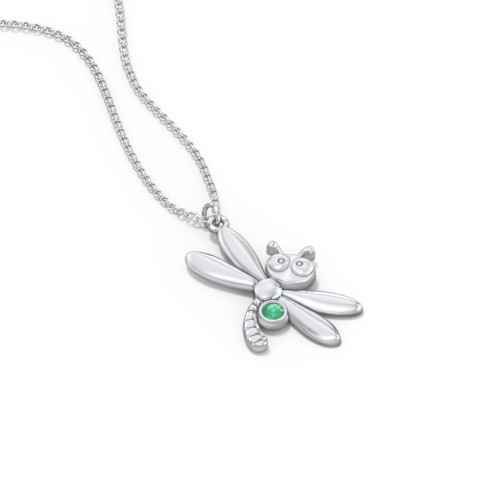 Kids Dragonfly Birthstone Critter Necklace – Sterling Silver with Emerald