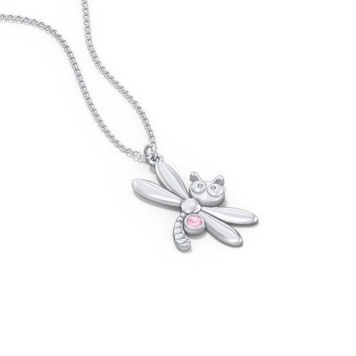 Kids Dragonfly Birthstone Critter Necklace – Sterling Silver with Pink Tourmaline