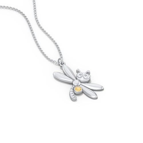 Kids Dragonfly Birthstone Critter Necklace – Sterling Silver with Citrine