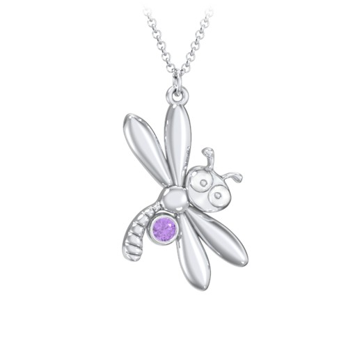 Kids Dragonfly Birthstone Critter Necklace – Sterling Silver with Amethyst
