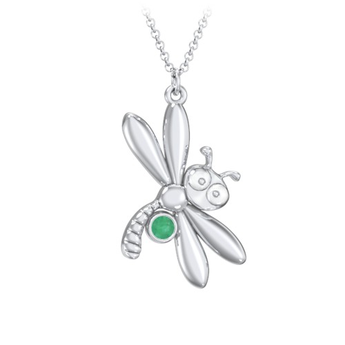 Kids Dragonfly Birthstone Critter Necklace – Sterling Silver with Emerald