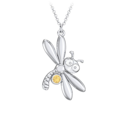 Kids Dragonfly Birthstone Critter Necklace – Sterling Silver with Citrine