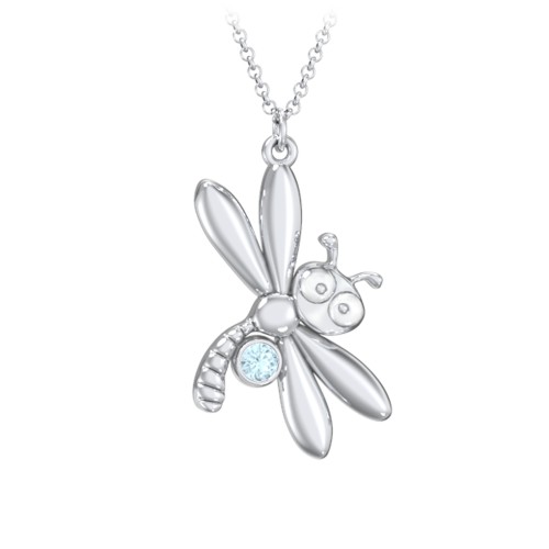 Kids Dragonfly Birthstone Critter Necklace – Sterling Silver with Blue Topaz