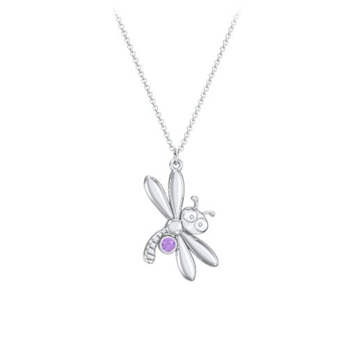 Kids Dragonfly Birthstone Critter Necklace – Sterling Silver with Amethyst