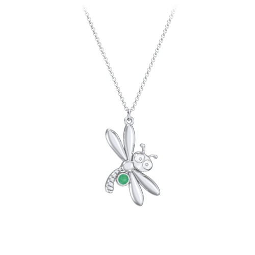 Kids Dragonfly Birthstone Critter Necklace – Sterling Silver with Emerald
