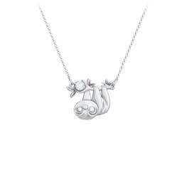 Kids Sloth Birthstone Critter Necklace in 925 Sterling Silver with Aquamarine
