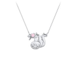 Kids Sloth Birthstone Critter Necklace in 925 Sterling Silver with Pink Tourmaline