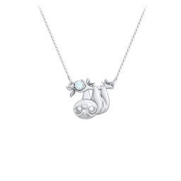 Kids Sloth Birthstone Critter Necklace in 925 Sterling Silver with Blue Topaz