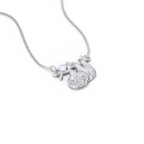 Kids Sloth Birthstone Critter Necklace – Sterling Silver with Aquamarine