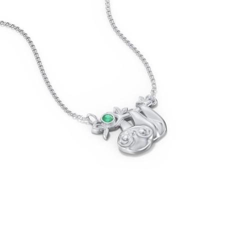 Kids Sloth Birthstone Critter Necklace – Sterling Silver with Emerald