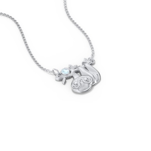 Kids Sloth Birthstone Critter Necklace – Sterling Silver with Blue Topaz