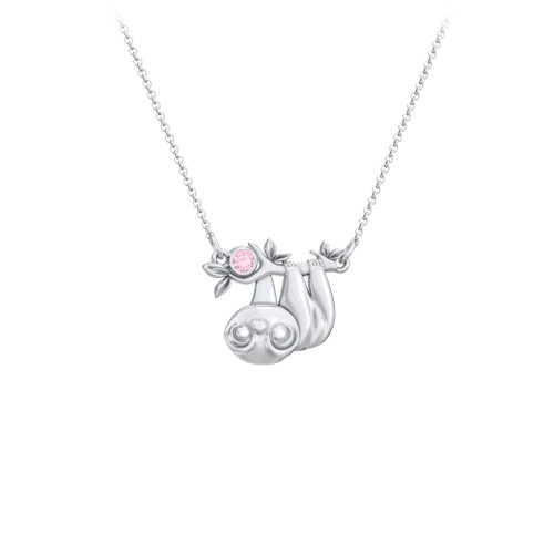 Kids Sloth Birthstone Critter Necklace – Sterling Silver with Pink Tourmaline
