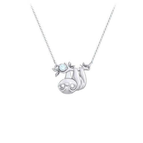 Kids Sloth Birthstone Critter Necklace – Sterling Silver with Blue Topaz