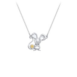 Kids Mouse Birthstone Critter Necklace in 925 Sterling Silver with Citrine