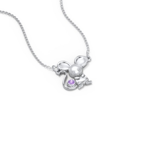 Kids Mouse Birthstone Critter Necklace – Sterling Silver with Amethyst