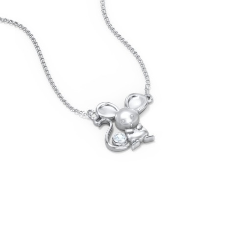 Kids Mouse Birthstone Critter Necklace – Sterling Silver with Aquamarine