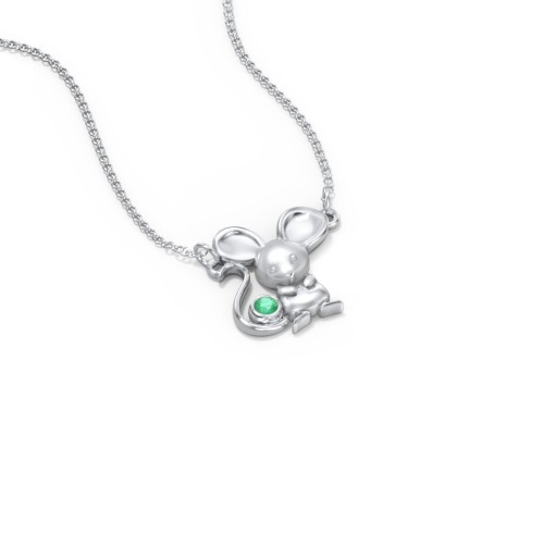 Kids Mouse Birthstone Critter Necklace – Sterling Silver with Emerald